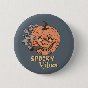 Spooky Vibes Smoking Jack O Lantern Halloween 6 Cm Round Badge