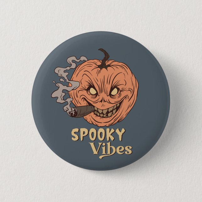 Spooky Vibes Smoking Jack O Lantern Halloween 6 Cm Round Badge (Front)
