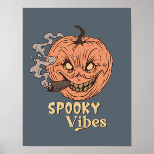Spooky Vibes Smoking Jack O Lantern Halloween Poster
