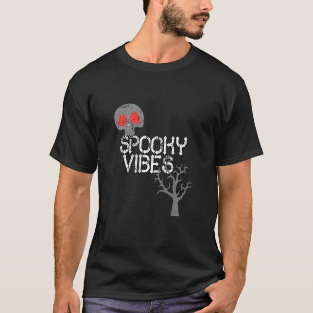 Spooky Vibes Tree Skeleton Skull Halloween Trick O T-Shirt (Front)