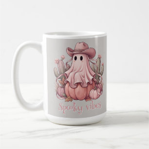Spooky Vibes Western Pink Ghost & Pink Pumpkins Coffee Mug