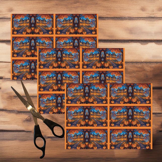 Spooky villa in the forest, pumpkins, Halloween Tissue Paper (Creator Uploaded)