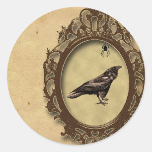 Spooky Vintage Raven and Spider Halloween Classic Round Sticker