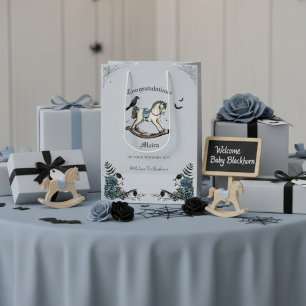 Spooky Vintage Rocking Horse  Blue Baby Shower Medium Gift Bag