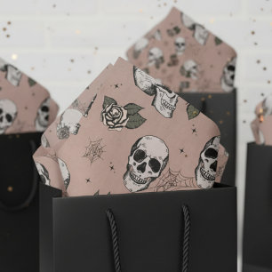 Spooky Vintage Rose Floral Small Skull Halloween Tissue Paper