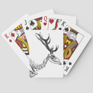 Spooky vintage skeleton reindeer drawing playing cards