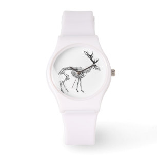 Spooky vintage skeleton reindeer drawing watch