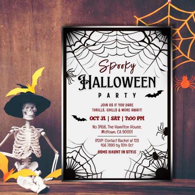 Spooky vintage spider webs bats grey Halloween Invitation (Creator Uploaded)