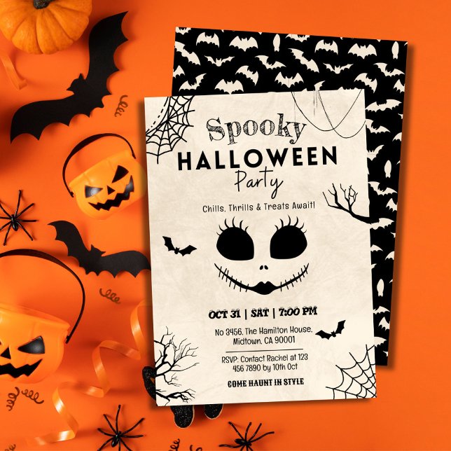 Spooky vintage spider webs skull face Halloween Invitation (Creator Uploaded)
