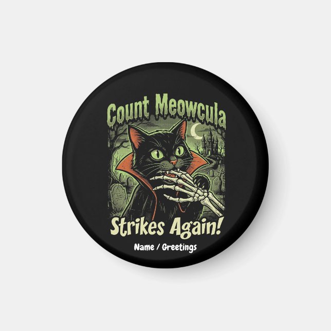 Spooky Vintage Vampire Black Cat Comic Art Magnet (Front)