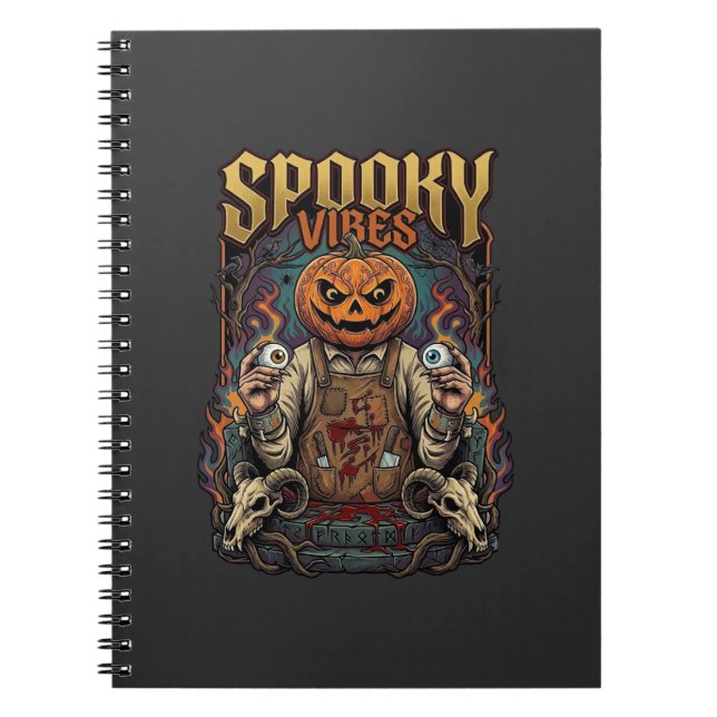 Spooky Vires Halloween Pumpkin Head Holding Eyebal Notebook (Front)