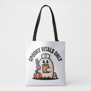 Spooky Vitals Only Ghost Nurse Halloween Tote Bag