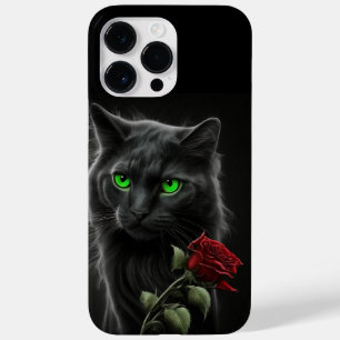 SPOOKY WATERCOLOR BLACK CAT WITH SINGLE RED ROSE Case-Mate iPhone 14 PRO MAX CASE