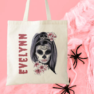 Spooky Watercolor Halloween Sugar Skull Tote Bag