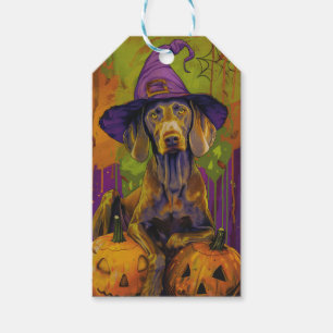 Spooky Weimaraner Dog Halloween Witch And Pumpkin Gift Tags