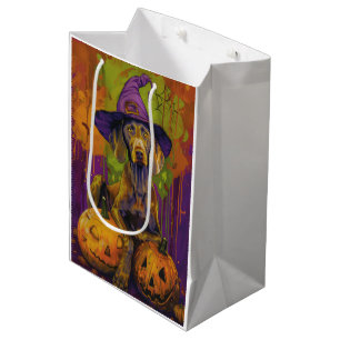 Spooky Weimaraner Dog Halloween Witch And Pumpkin  Medium Gift Bag