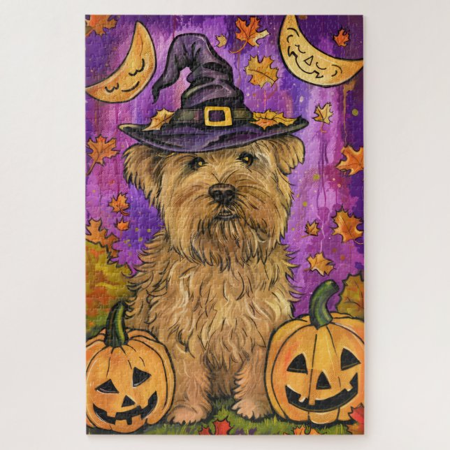 Spooky Wheaten Terrier Dog Halloween Witch Pumpkin Jigsaw Puzzle (Vertical)