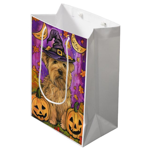 Spooky Wheaten Terrier Dog Halloween Witch Pumpkin Medium Gift Bag (Front Angled)