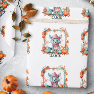 Spooky Whimsical Fox Pumpkin Patch Halloween Wrapping Paper