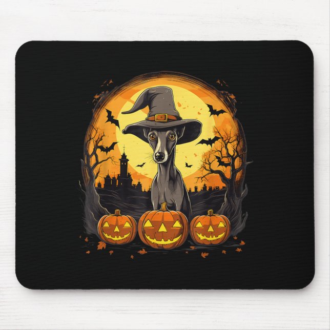 Spooky Whippet Dog Witch Halloween Mouse Pad (Front)