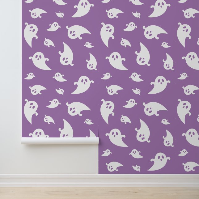 Spooky White Ghost Pattern On Purple Halloween Wallpaper (Application)