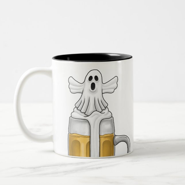 Spooky White Ghost Two-Tone Coffee Mug (Left)