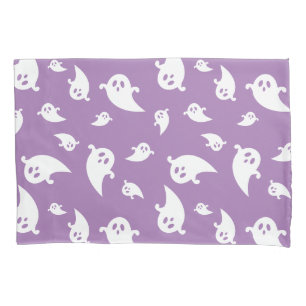 Spooky White Ghosts Pattern On Purple Halloween Pillowcase