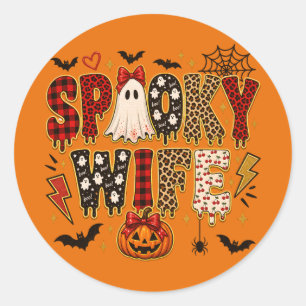 Spooky Wife Halloween   Leopard Print Mixed  Classic Round Sticker