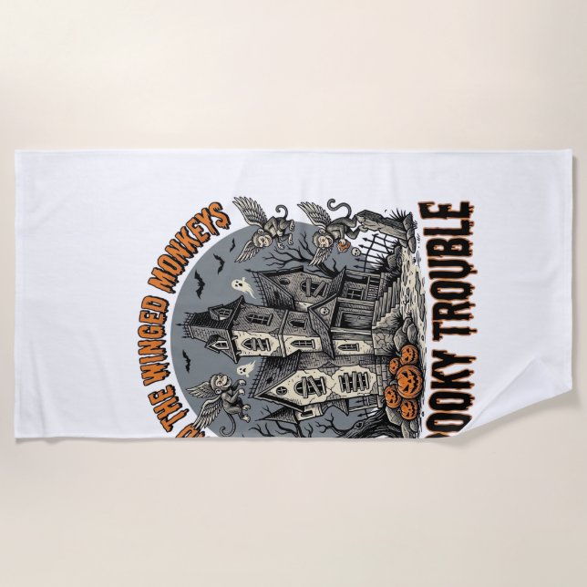 Spooky Winged Monkeys Haunted Halloween Shirt_1 Beach Towel (Front)
