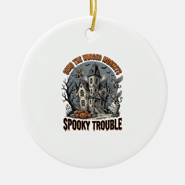 Spooky Winged Monkeys Haunted Halloween Shirt_1 Ceramic Tree Decoration (Front)