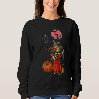 Spooky Witch And Pumpkin Red Moon Vintage Hallowee Sweatshirt