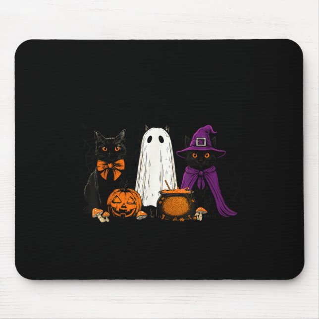 Spooky Witch Black Cat Halloween Pumpkin For Men Mouse Pad (Front)