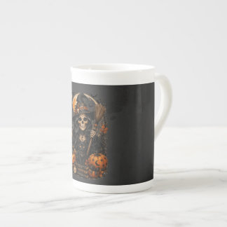 Spooky Witch, Black Cat & Pumpkins Halloween Magic Bone China Mug