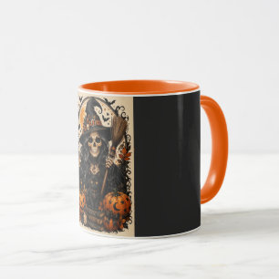 Spooky Witch, Black Cat & Pumpkins Halloween Magic Mug