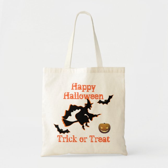 spooky witch customisable trick or treat halloween tote bag (Front)