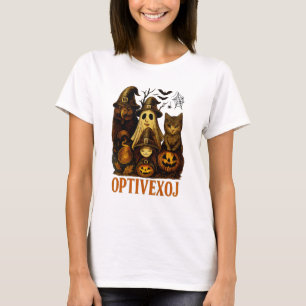 Spooky Witch Ghost Cat Pumpkin Crew Vintage T-Shirt