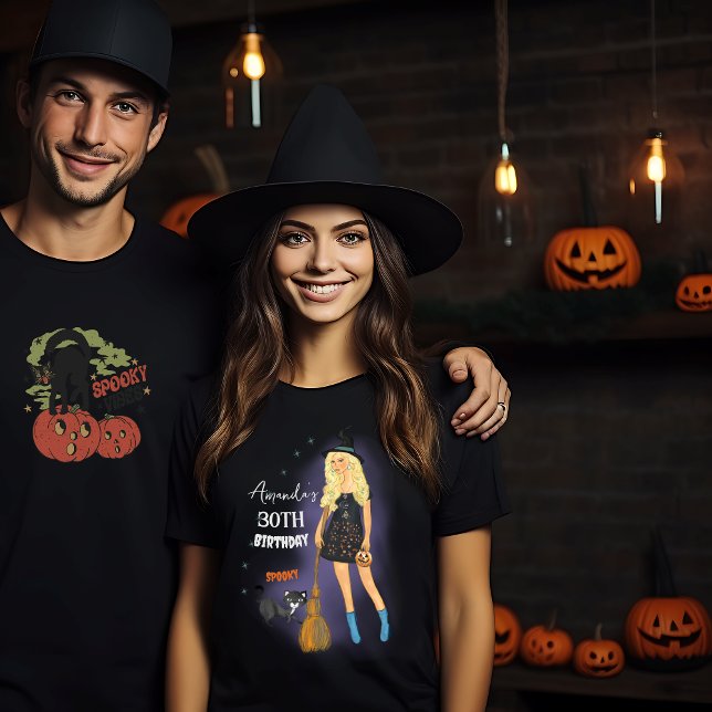 Spooky Witch Halloween Birthday Black T-Shirt (Spooky Witch Halloween Birthday Black T-Shirt ,couple mockup)