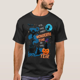 Spooky Witch Hat Black Cat And Pumpkin Halloween T-Shirt