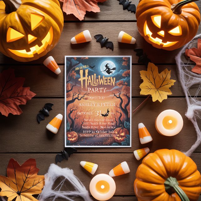 Spooky Witch & Haunted Forest Halloween Party Invitation (Creator Uploaded)