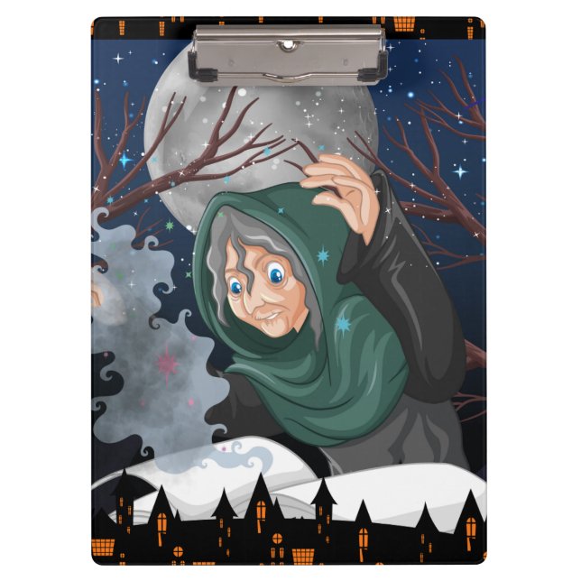  Spooky Witch & Haunted House Halloween🌙 Clipboard (Front)