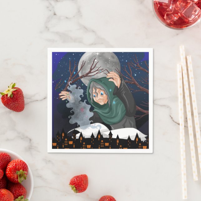  Spooky Witch & Haunted House Halloween🌙 Napkin (Insitu)