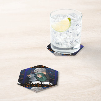 Spooky Witch & Haunted House Halloween🌙 Paper Coaster