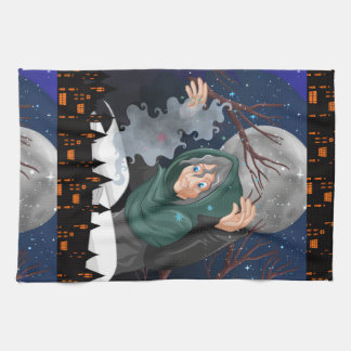 Spooky Witch & Haunted House Halloween🌙 Tea Towel