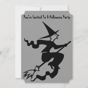 spooky witch on broomstick halloween party invite