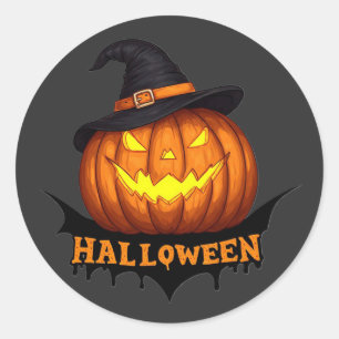 Spooky Witch Pumpkin Halloween Night Design 🕷️ Classic Round Sticker
