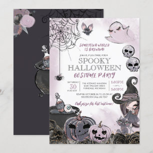 Spooky Witch Purple Black Halloween Costume Party Invitation