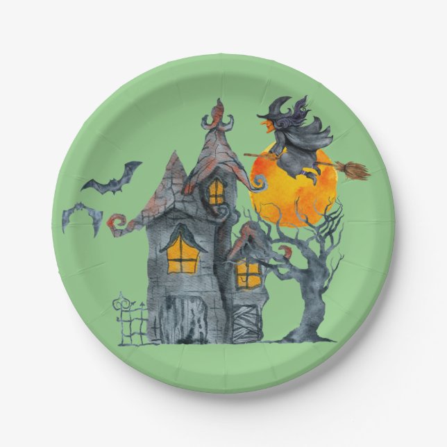 Spooky witches themed Halloween Paper Plate (Front)