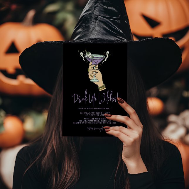Spooky Witchy Cocktail Halloween Party  Invitation (Drink up Witches! Halloween Party Invitation)