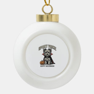 Spooky Yorkie Halloween Dog Vintage Shirt Design_1 Ceramic Ball Christmas Ornament