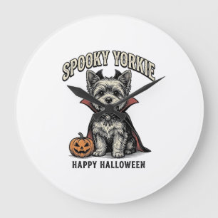 Spooky Yorkie Halloween Dog Vintage Shirt Design_1 Large Clock